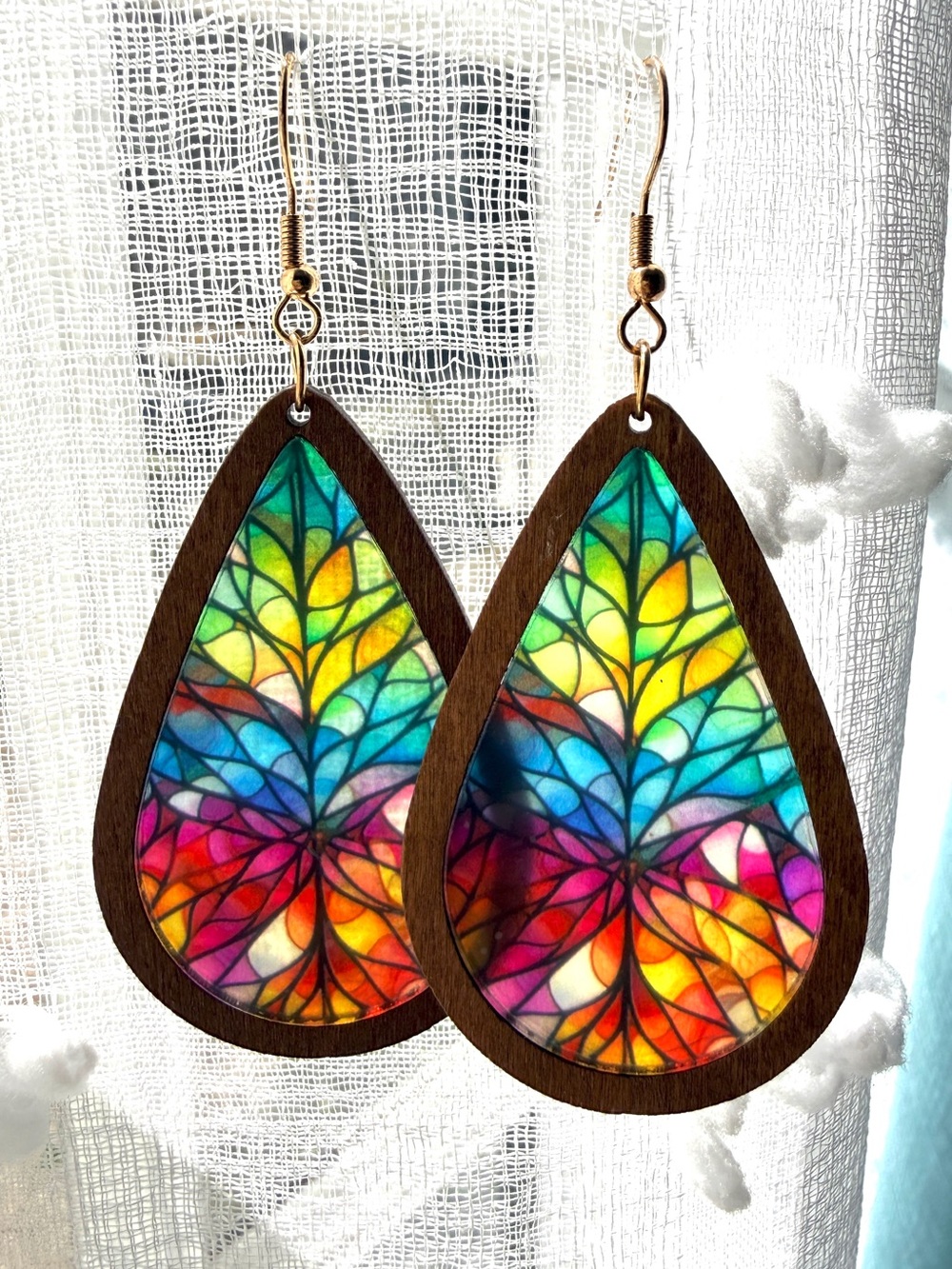 Boutique Stained Glass Teardrop Earrings Lightweight Colorful Boho